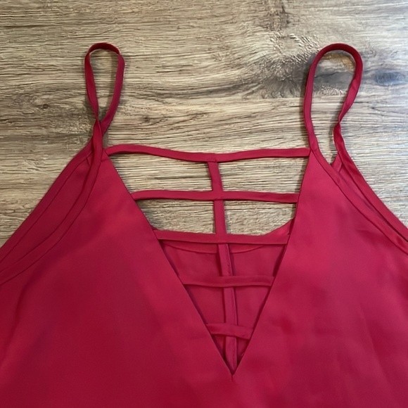 Silky Red Spaghetti Strap Shirt with Strapy Back Detail - Picture 2 of 4